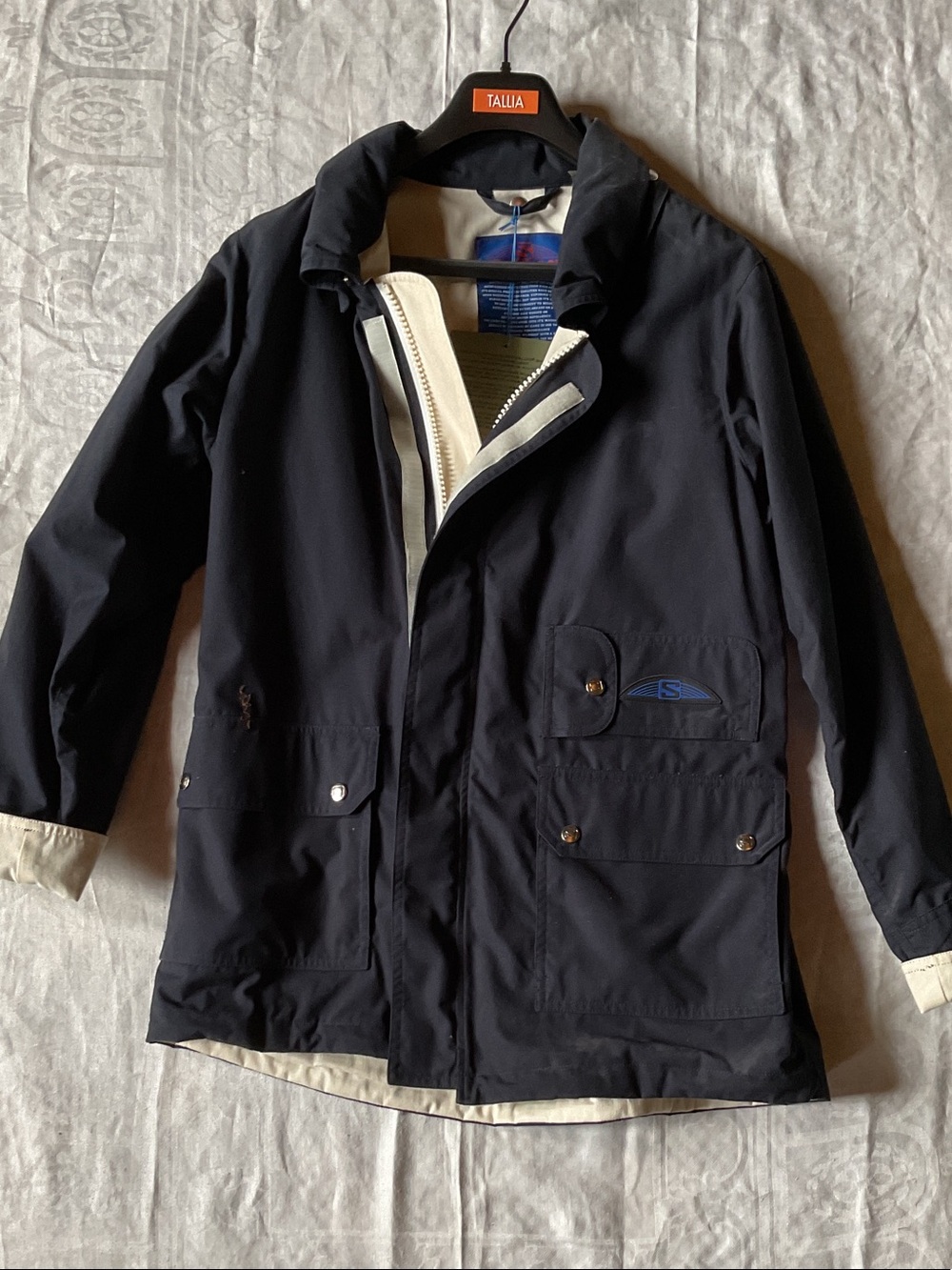 TALLIA Navy Field Coat with Cream Trim